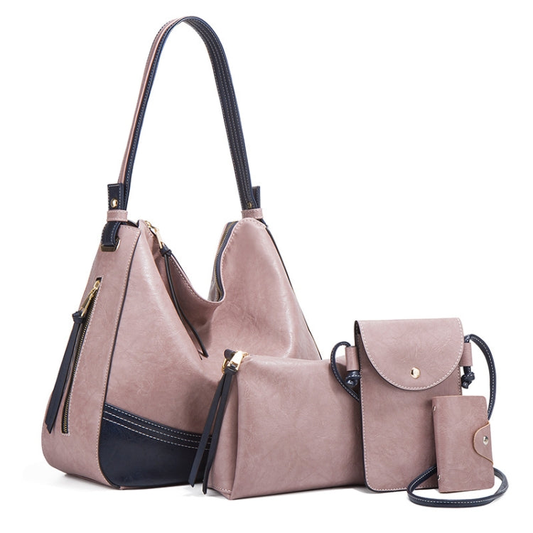21506 4 in 1 Simple Color-Block Diagonal Handbags Fashion Large Capacity Soft Leather Bags, Navy Blue, Black, Dark Grey, Pink, Brown
