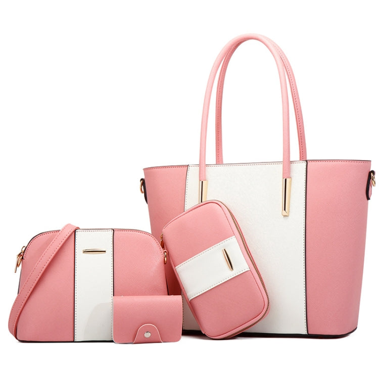 20822 4 in 1 Fashion Diagonal Handbags PU Large-Capacity Bag, Black Gold, Pink White, Blue Black, Black White