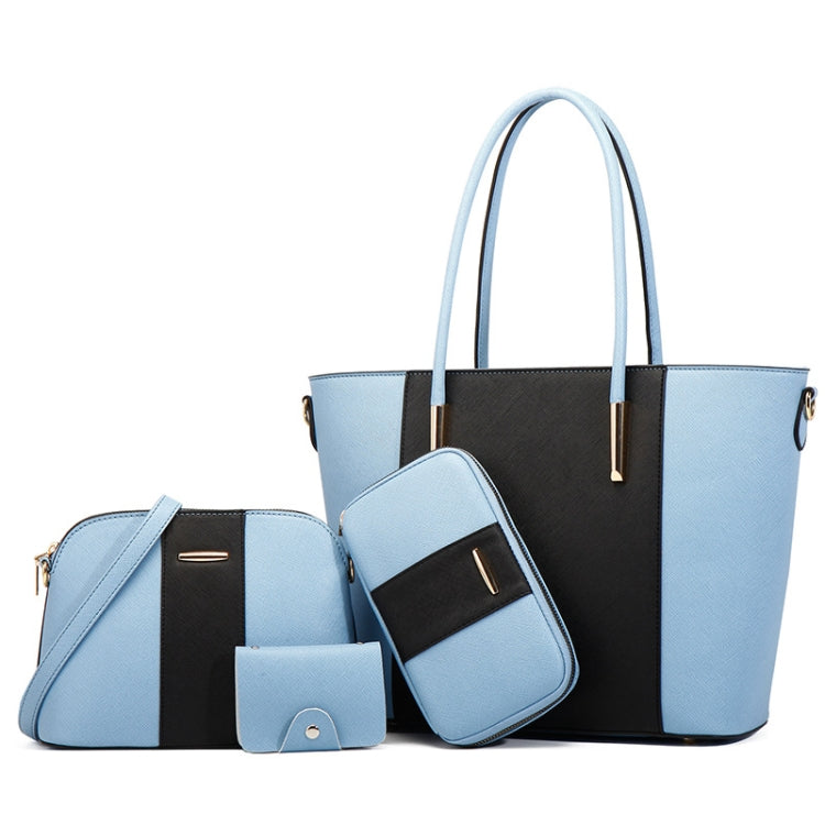 20822 4 in 1 Fashion Diagonal Handbags PU Large-Capacity Bag, Black Gold, Pink White, Blue Black, Black White