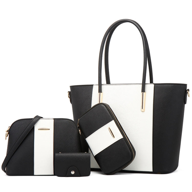 20822 4 in 1 Fashion Diagonal Handbags PU Large-Capacity Bag, Black Gold, Pink White, Blue Black, Black White