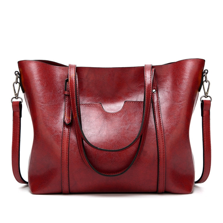 888-G9 Oil Wax Leather All-Match Fashion Handbag, Wine Red, Khaki, Green, Navy Blue, Black, Dark Grey, Deep Purple, Pink