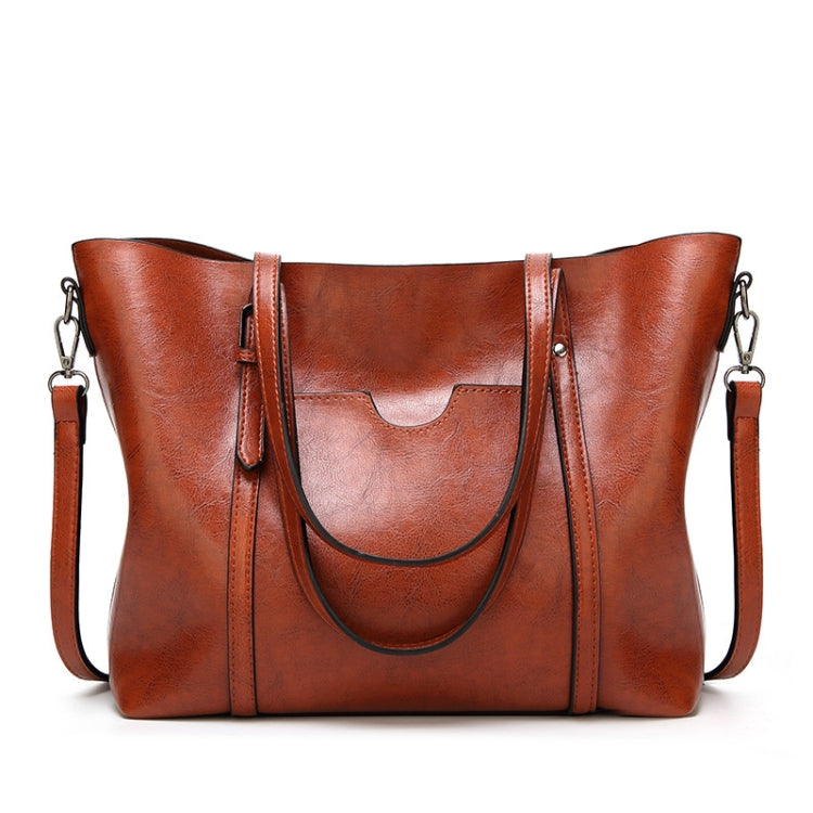 888-G9 Oil Wax Leather All-Match Fashion Handbag, Wine Red, Khaki, Green, Navy Blue, Black, Dark Grey, Deep Purple, Pink