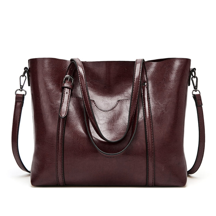 888-G9 Oil Wax Leather All-Match Fashion Handbag, Wine Red, Khaki, Green, Navy Blue, Black, Dark Grey, Deep Purple, Pink