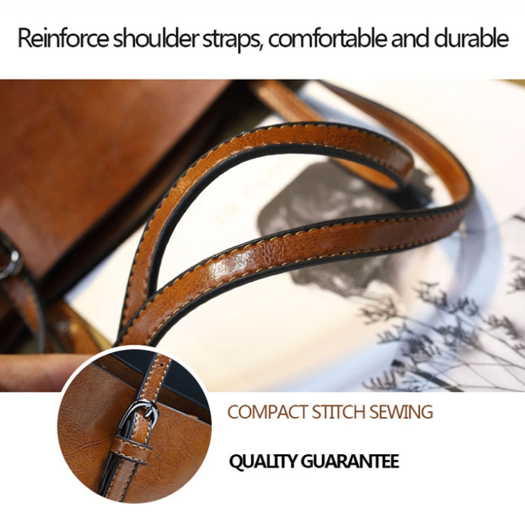 888-G9 Oil Wax Leather All-Match Fashion Handbag, Wine Red, Khaki, Green, Navy Blue, Black, Dark Grey, Deep Purple, Pink