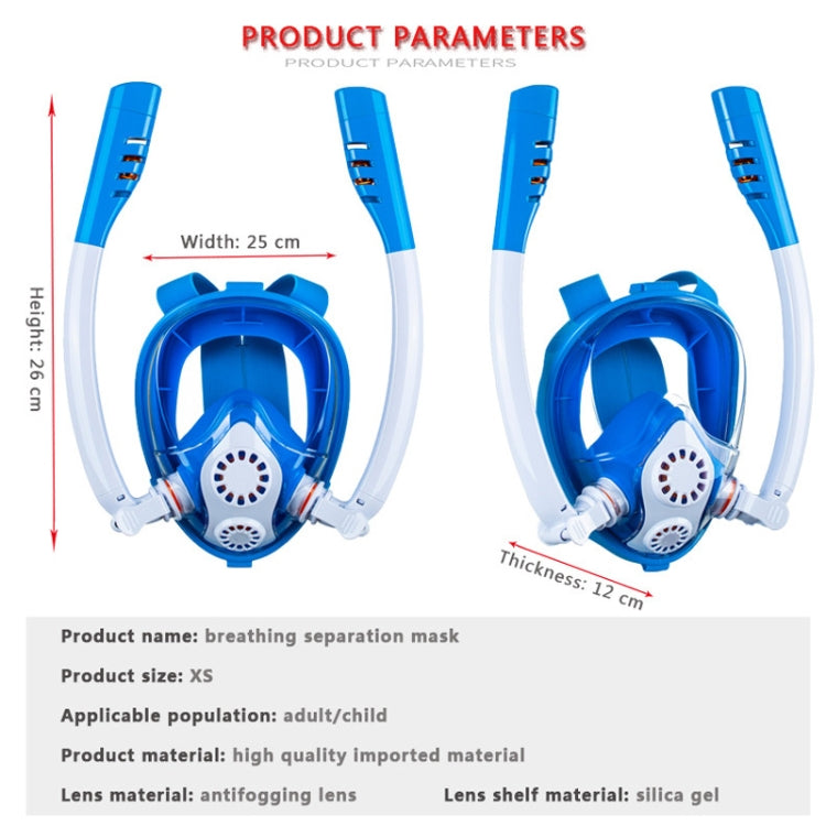 Kids Double Tube Full Dry Silicone Diving Snorkeling Mask Swimming Glasses, XS