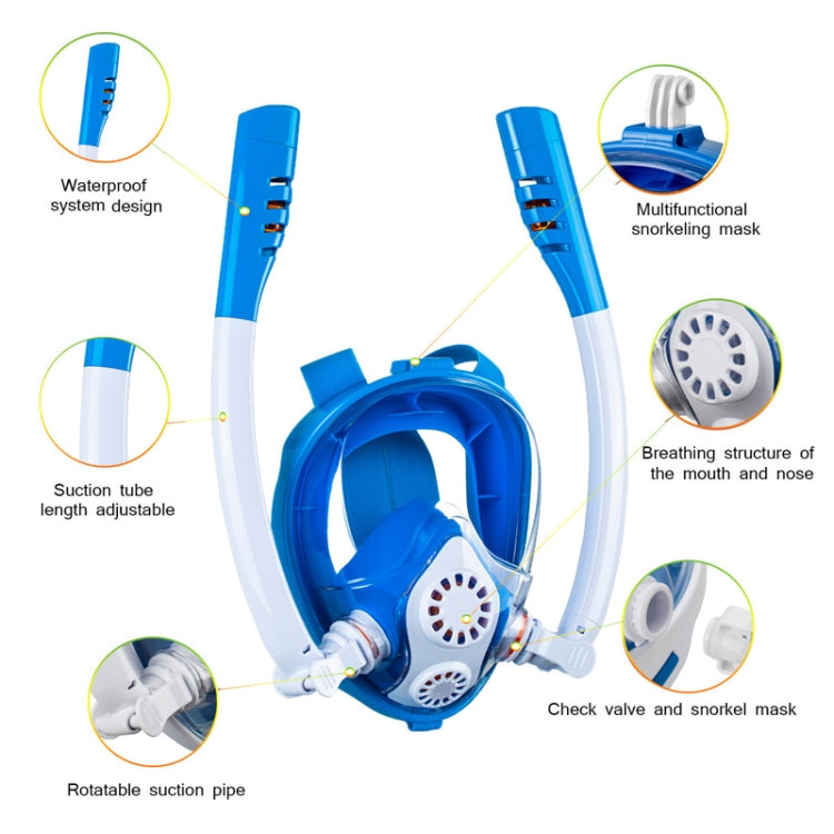 Kids Double Tube Full Dry Silicone Diving Snorkeling Mask Swimming Glasses, XS