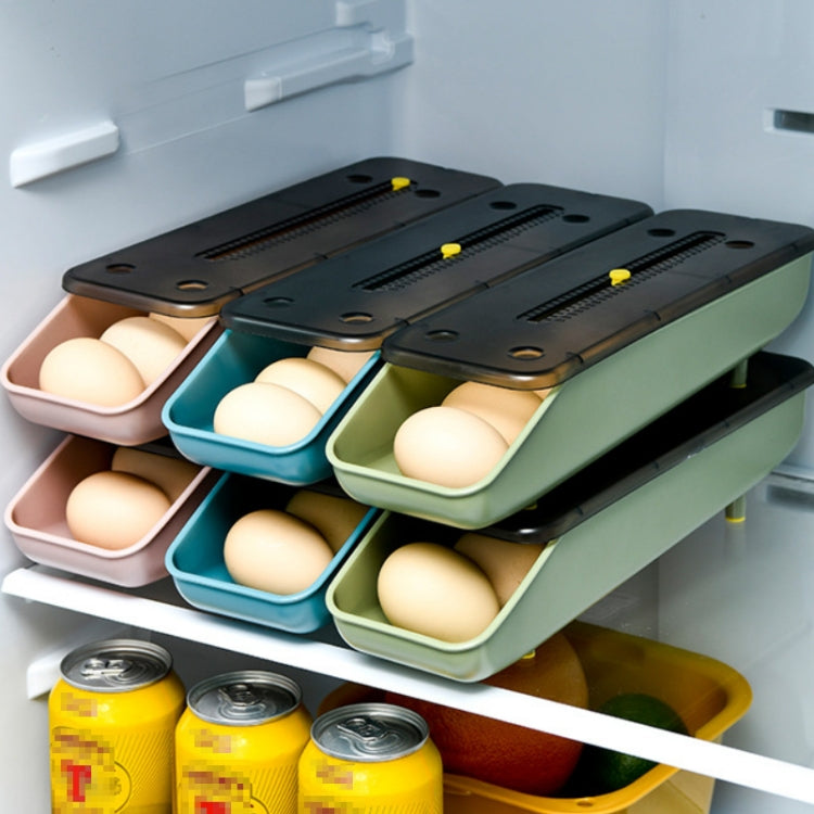 Automatically Fill The Egg Storage Box Refrigerator Fresh-Keeping Box, 1 Layers Green, 1 Layers Blue, 1 Layers Pink