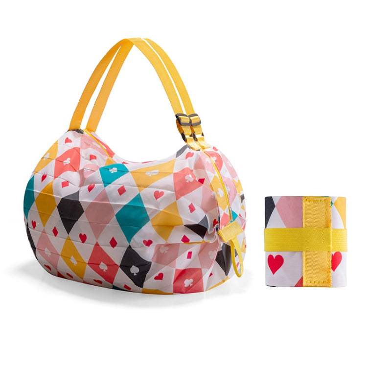 Shopping Bag Foldable Travel Shoulder Portable Bag, Navy, Pink Colorful, Black Leopard, Rhombus Pattern, Big Flower Pattern