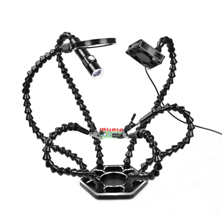 محطة لحام مزودة بمصباح LED بستة فكوك وعدسة مكبرة مع مروحة، N-SS6LMF-BK9، N-SS6LF-BK9