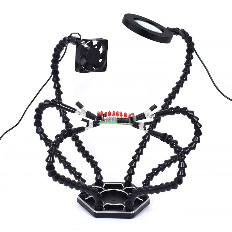محطة لحام مزودة بمصباح LED بستة فكوك وعدسة مكبرة مع مروحة، N-SS6LMF-BK9، N-SS6LF-BK9
