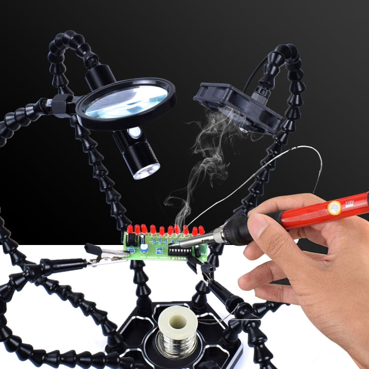 محطة لحام مزودة بمصباح LED بستة فكوك وعدسة مكبرة مع مروحة، N-SS6LMF-BK9، N-SS6LF-BK9