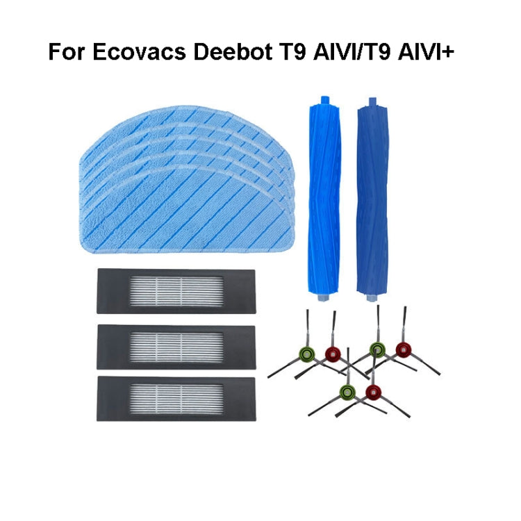 Accessories For Ecovacs Deebot T9 AIVI/T9 AIVI+, 2 Pairs Edge Brush, 2 PCS Rag, 2 PCS Filter Net, Double Roller brush, Set
