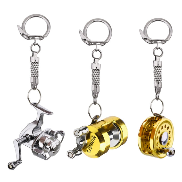 Metal Fishing Wheel Decoration Pendant Mini Wheel Fish Key Chain, A, B, C