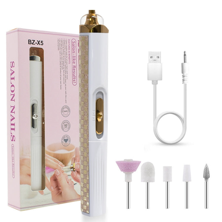 BZX5 5 In 1 USB Nail Polisher Peeling Manicure, Silver White, Rose Pink