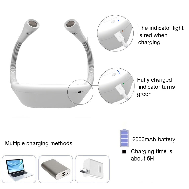 Hanging Neck Lamp Student Eye Protection Led Reading Lamp USB Rechargeable Book Lamp, White, Black