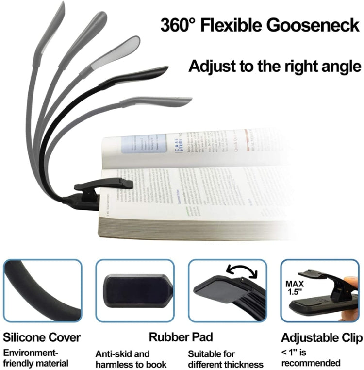 8027D-2 7 Beads LED Eye Protection Reading Folding Book Clip Light, White, Black