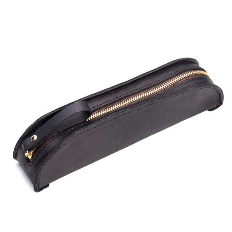 W-T18 Vintage Handmade Genuine Leather Zipper Pencil Case, Black, Brown, Wine Red, Coffee, Ink Green, Blue