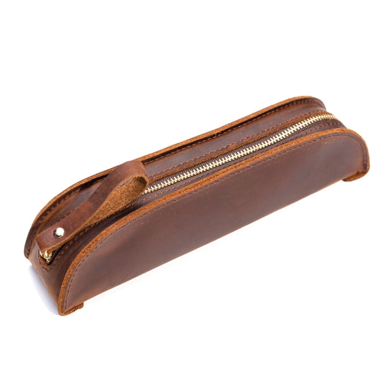 W-T18 Vintage Handmade Genuine Leather Zipper Pencil Case, Black, Brown, Wine Red, Coffee, Ink Green, Blue