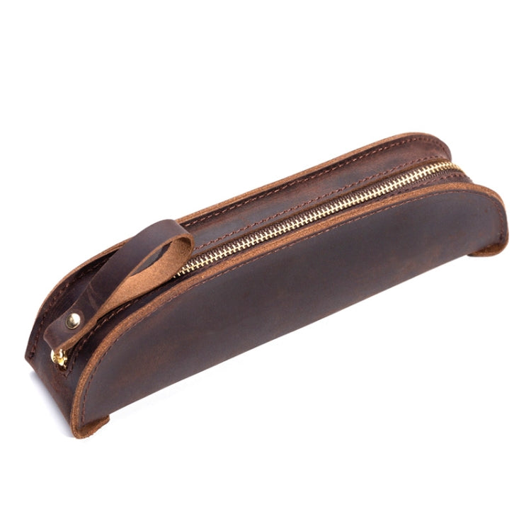 W-T18 Vintage Handmade Genuine Leather Zipper Pencil Case, Black, Brown, Wine Red, Coffee, Ink Green, Blue