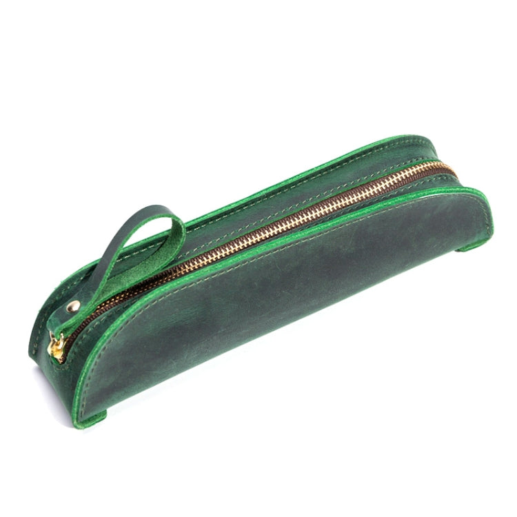 W-T18 Vintage Handmade Genuine Leather Zipper Pencil Case, Black, Brown, Wine Red, Coffee, Ink Green, Blue