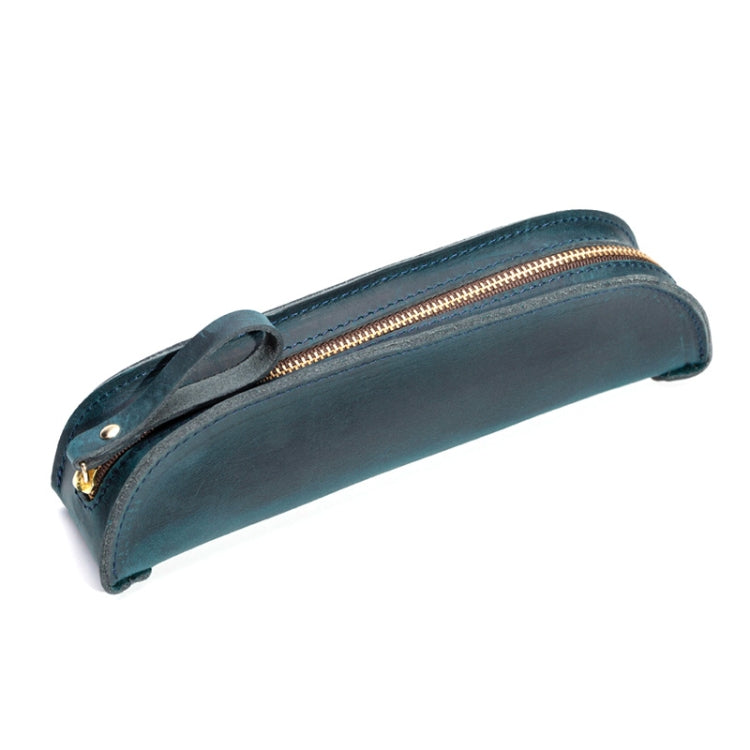 W-T18 Vintage Handmade Genuine Leather Zipper Pencil Case, Black, Brown, Wine Red, Coffee, Ink Green, Blue