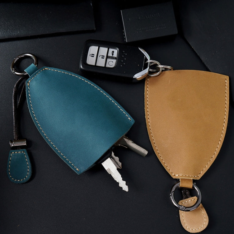 18Y-009 Vintage Handmade Leather Car Pull-Out Key Case, Plant Tanned Leather, Oil Wax Skin Olive Green, Oil Wax Skin Blue, Oil Wax Skin Tea, Oil Wax Skin Camel