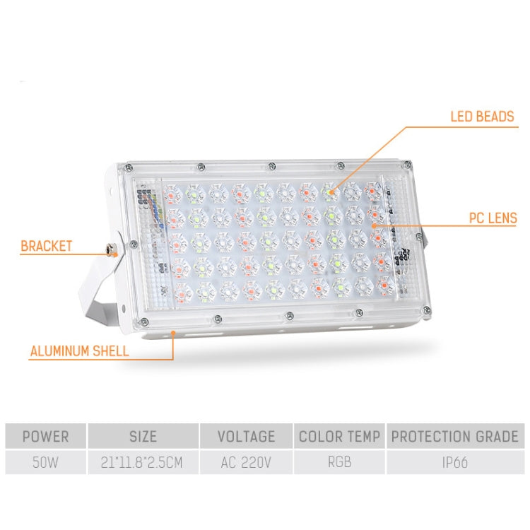 كشاف إضاءة خارجي فائق الخفة مقاوم للماء LED RGB بقوة 50 وات مع جهاز تحكم عن بعد