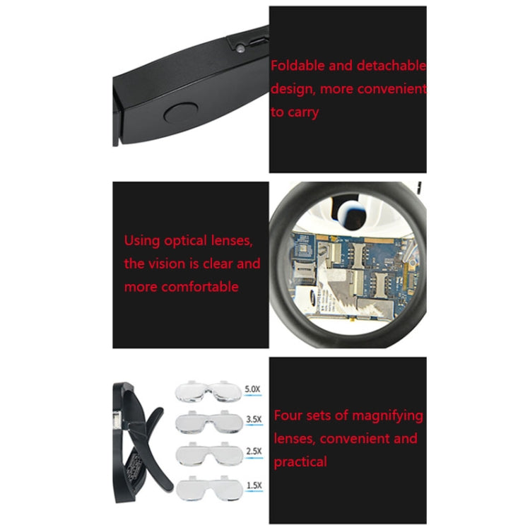 11537DC عدسة مكبرة قابلة لإعادة الشحن مزودة بإضاءة LED بقوة تكبير 1.5X / 2.5X / 3.5X / 5X، 11537DC