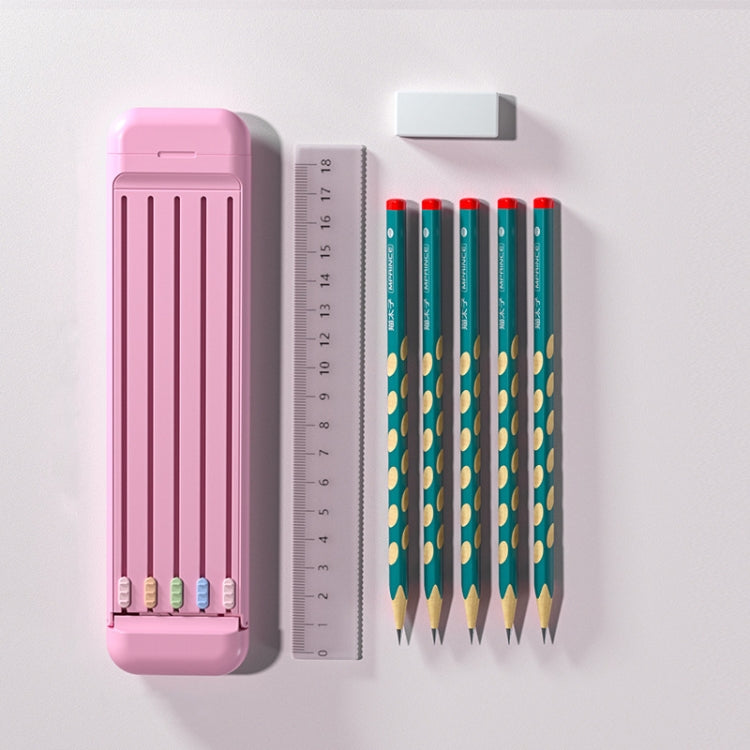 4 in 1 Pencil Eraser Ruler Stationery Box, Athens Blue, Light Pink, Transparent Blue Green