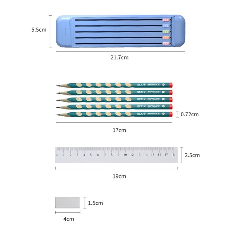 4 in 1 Pencil Eraser Ruler Stationery Box, Athens Blue, Light Pink, Transparent Blue Green