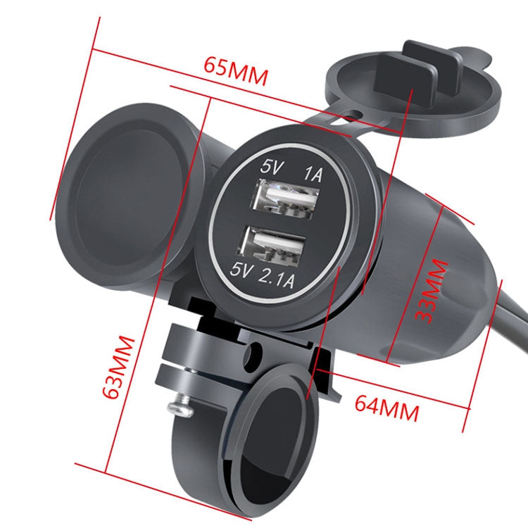 Motorcycle Modified With Bracket Dual USB 3.1A Charging With Temperature Voltage Bracket, Blue Light, Red Light