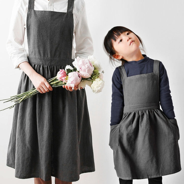 Cotton And Linen Parent-Child Painting Apron Baking Coffee Work Clothes,Size:, Childrens (Gray), Childrens (Oats), Adults (Gray), Adults (oat), Adult ( Pink)