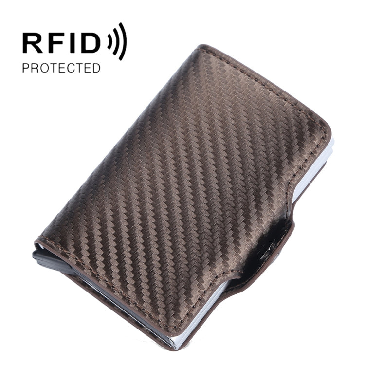 Baellerry K9172 RFID Double Aluminum Box Card Holder Automatic Pop-up Card Holder, Black, Coffee, Brown