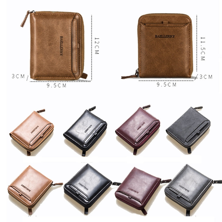 Baellerry D3124 Short PU Leather Wallet Zipper Retro Youth Small Wallet, Black Horizontal, Black Vertical, Brown Horizontal, Brown Vertical, Purple Horizontal, Purple Vertical, Gray Horizontal, Gray Vertical