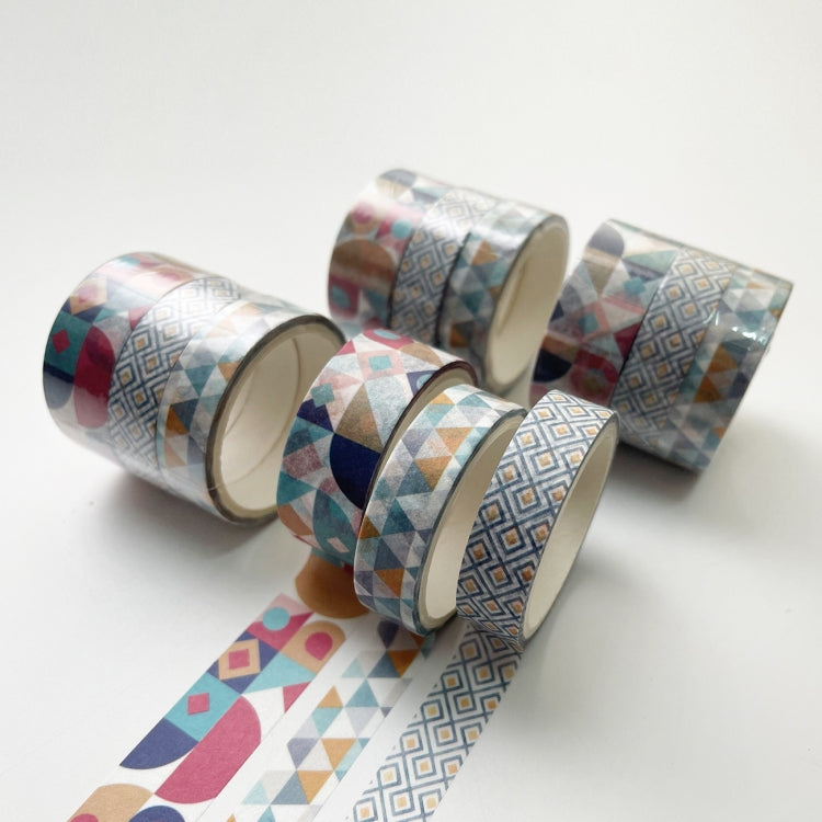 3 Sets/9 Rolls 4585 3m Paper Bronzing Hand Account Tape Set, Rainbow Geometry, Emerald Green, Flower Leaves, Blues, Golden, Magic, Graffiti, Small Latches, Small Bits, Starry Sky