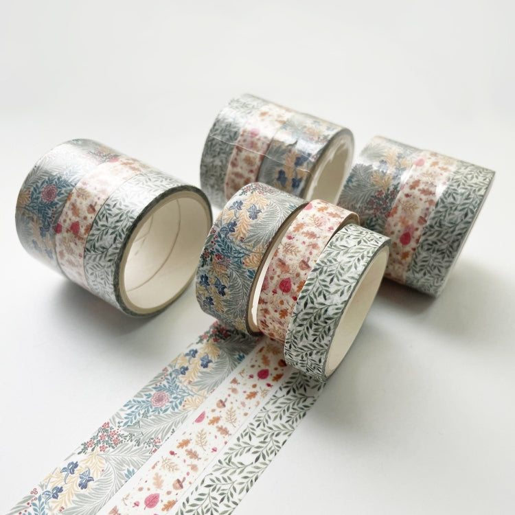 3 Sets/9 Rolls 4585 3m Paper Bronzing Hand Account Tape Set, Rainbow Geometry, Emerald Green, Flower Leaves, Blues, Golden, Magic, Graffiti, Small Latches, Small Bits, Starry Sky
