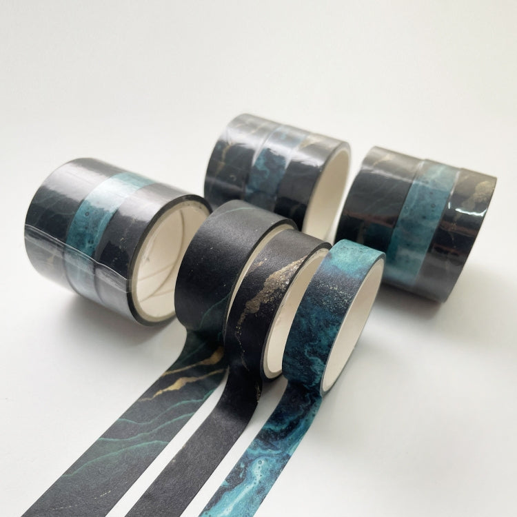 3 Sets/9 Rolls 4585 3m Paper Bronzing Hand Account Tape Set, Rainbow Geometry, Emerald Green, Flower Leaves, Blues, Golden, Magic, Graffiti, Small Latches, Small Bits, Starry Sky