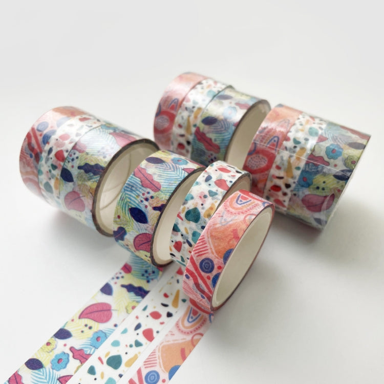 3 Sets/9 Rolls 4585 3m Paper Bronzing Hand Account Tape Set, Rainbow Geometry, Emerald Green, Flower Leaves, Blues, Golden, Magic, Graffiti, Small Latches, Small Bits, Starry Sky