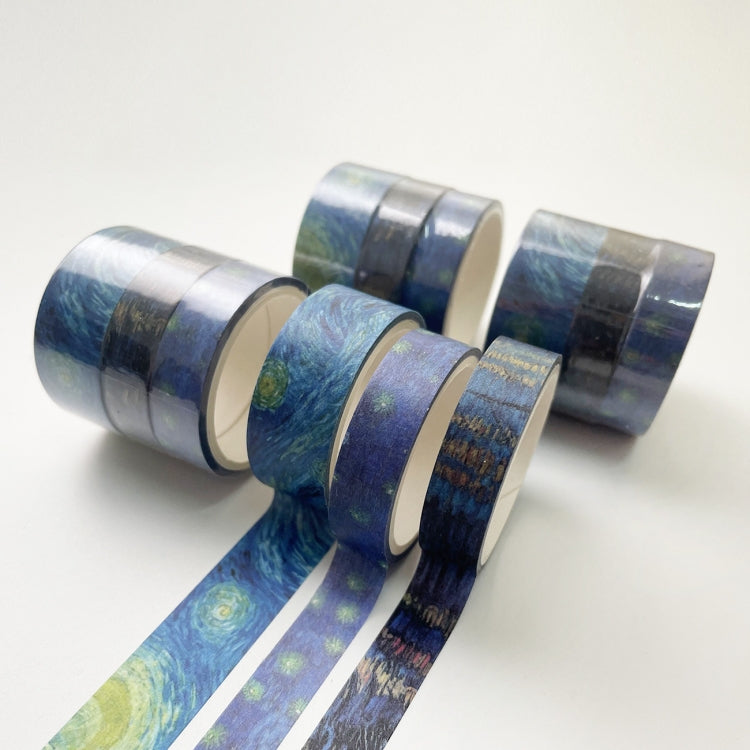 3 Sets/9 Rolls 4585 3m Paper Bronzing Hand Account Tape Set, Rainbow Geometry, Emerald Green, Flower Leaves, Blues, Golden, Magic, Graffiti, Small Latches, Small Bits, Starry Sky