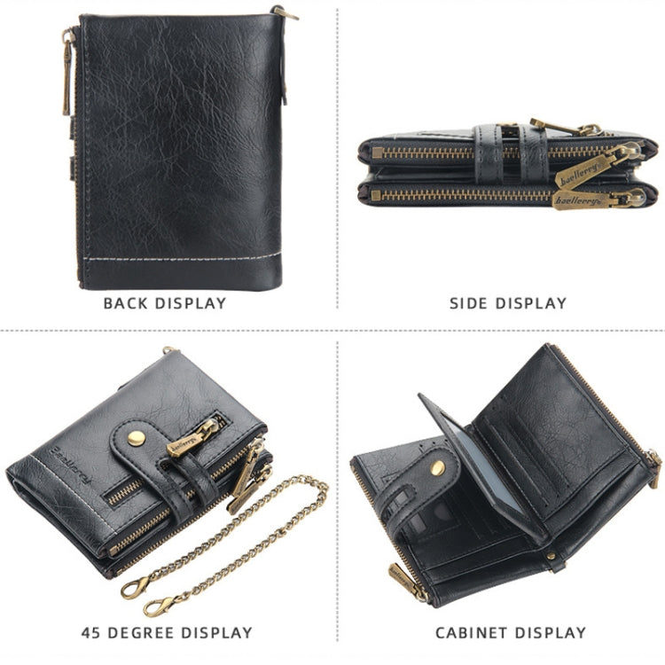 Baellerry Short Wallet Double Zipper Tri-Fold Wallet For Men, Baellerry Khaki, Baellerry Black, Baellerry Brown