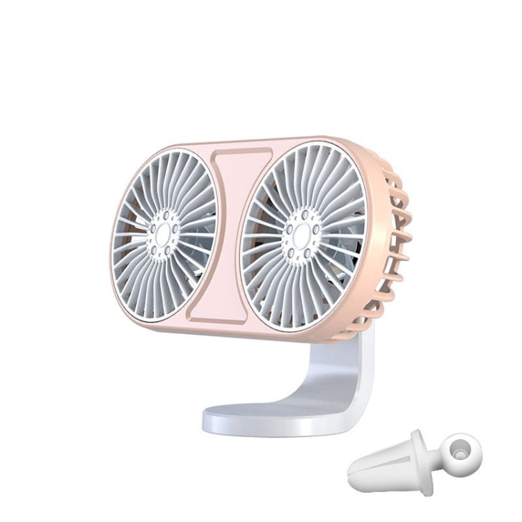 F211 Car Double Head With Led Electric Fan Car Air Outlet Instrument Panel USB Mini Fan, Black, Pink, Green