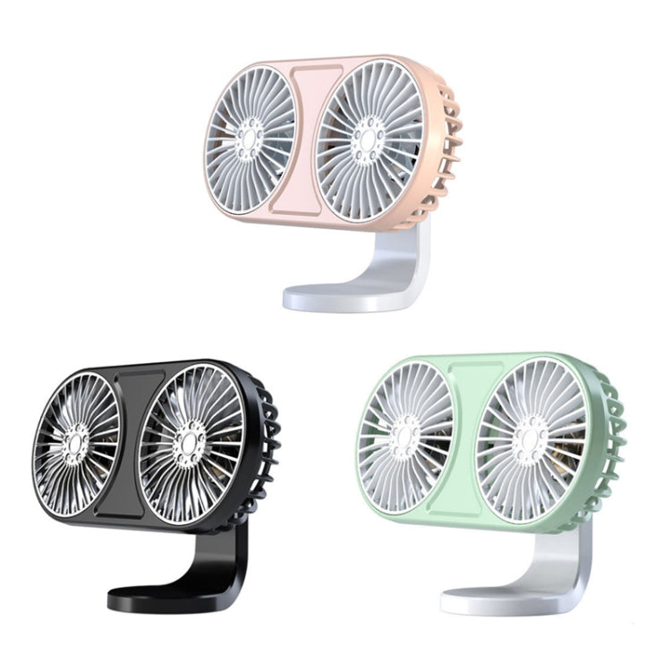 F211 Car Double Head With Led Electric Fan Car Air Outlet Instrument Panel USB Mini Fan, Black, Pink, Green