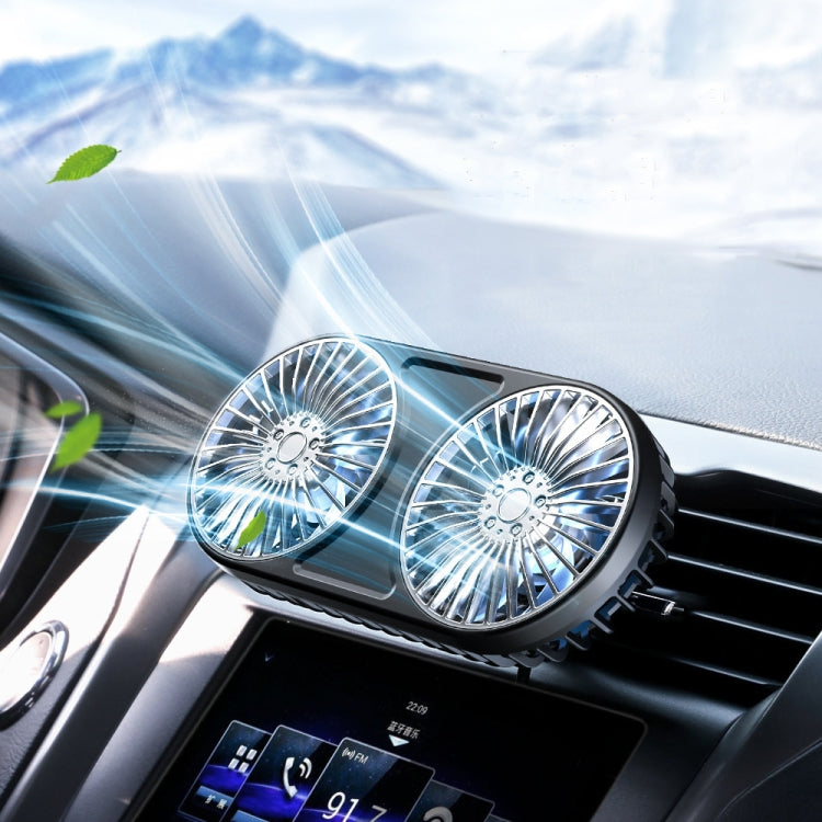 F211 Car Double Head With Led Electric Fan Car Air Outlet Instrument Panel USB Mini Fan, Black, Pink, Green