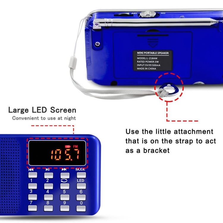 L-218AM MP3 Radio Speaker Player Support TF Card USB with LED Flashlight Function