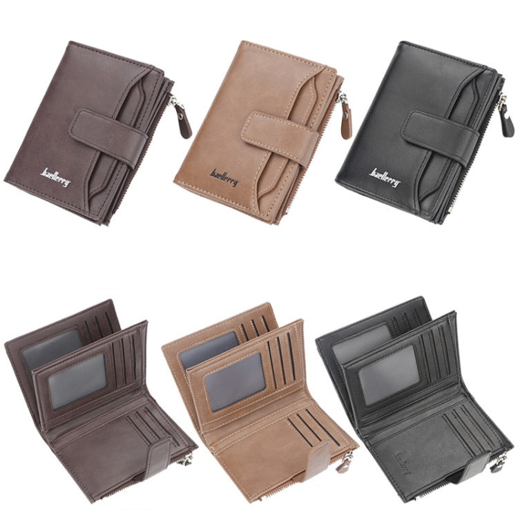 Baellerry D3218 Men Short Multi-Card Slot Zipper Wallet Large Capacity Card Holder, Khaki, Black, Brown