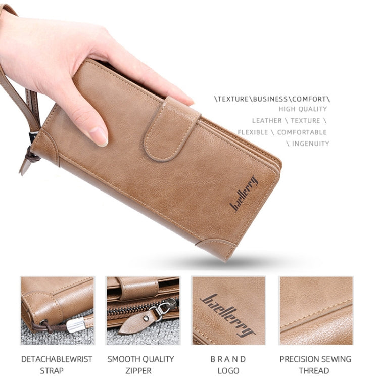Baellerry S6701 Men Wallet Business Multi-card Mid-length Clutch Buckle Zipper Coin Purse, Black, Coffee, Brown
