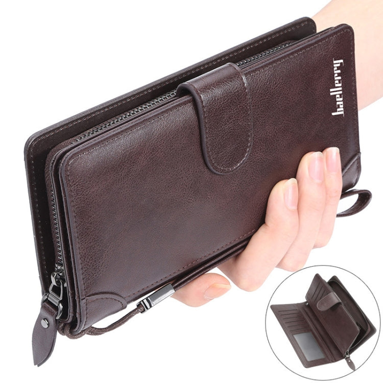 Baellerry S6701 Men Wallet Business Multi-card Mid-length Clutch Buckle Zipper Coin Purse, Black, Coffee, Brown