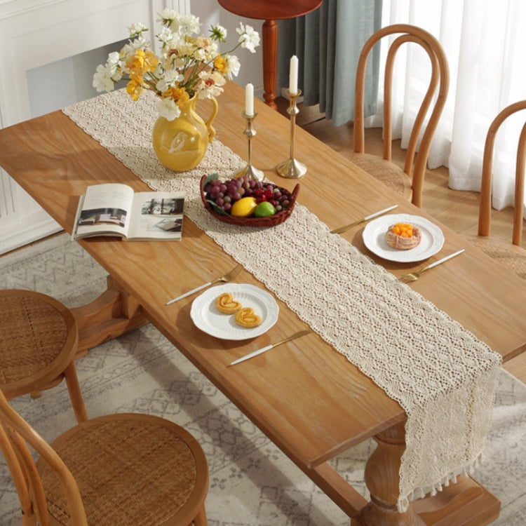 Widened And Stitched Rustic Knitted Hollow Tablecloth, 30x140cm, 30x160cm, 30x180cm, 30x200cm, 30x220cm, 30x240cm, 30x260cm, 30x280cm, 30x300cm
