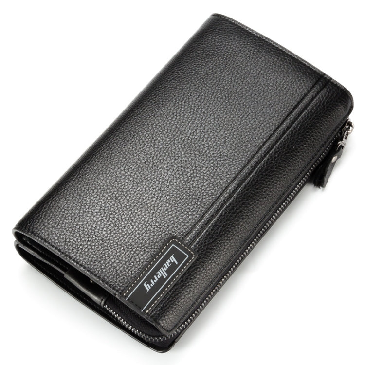 Baellerry Men PU Leather Clutch Business Casual Lychee Pattern Zipper Wallet, Black, Brown