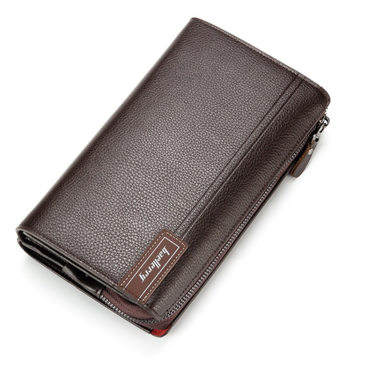 Baellerry Men PU Leather Clutch Business Casual Lychee Pattern Zipper Wallet, Black, Brown